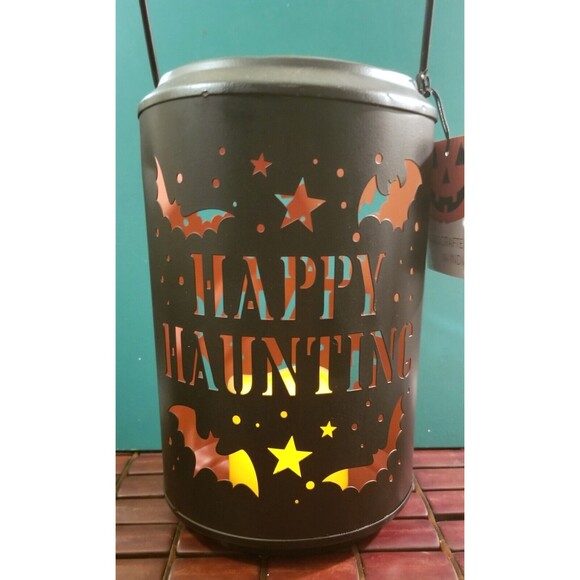 Happy Haunting Halloween LED Flickering Candle Lantern 9"x"6" Diameter •New• - Picture 1 of 6
